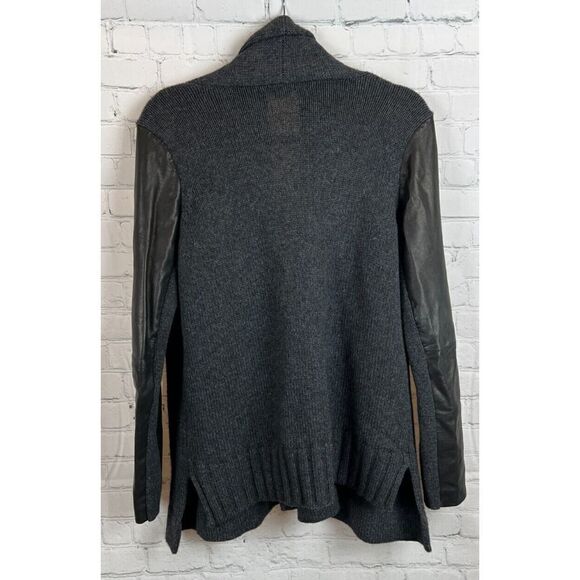 VINCE dark gray wool yak knit lamb leather sleeve open front cardigan sweater S - Picture 10 of 12